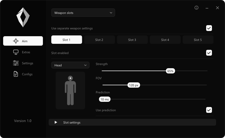 Actual Obsidian weapon profile menu